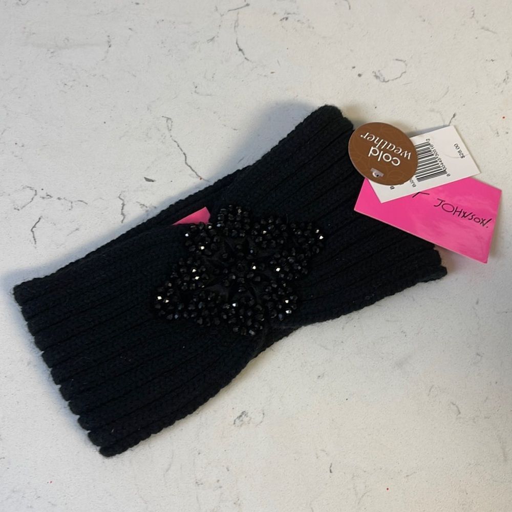 Betsy Johnson Black Knit Head Wrap with Black Faceted Beads NWT